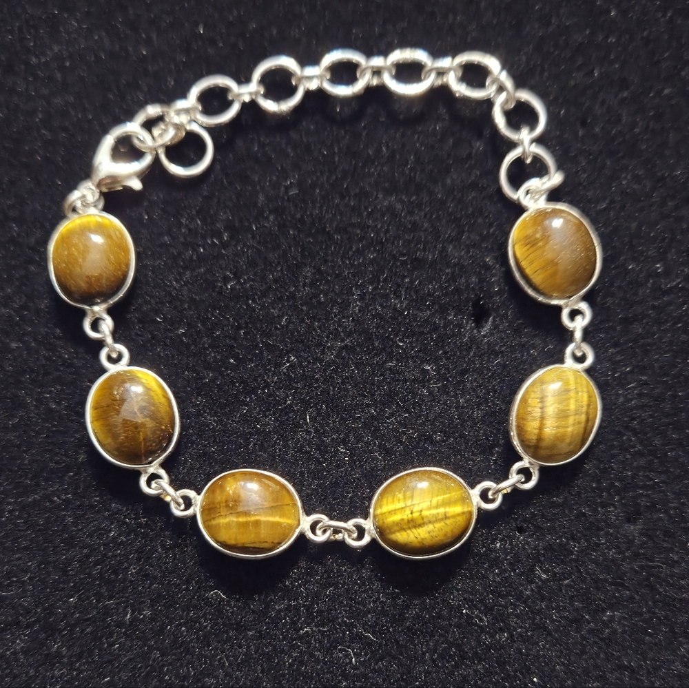 NWOT Tiger's Eye Station and Silver Link Handmade Bracelet